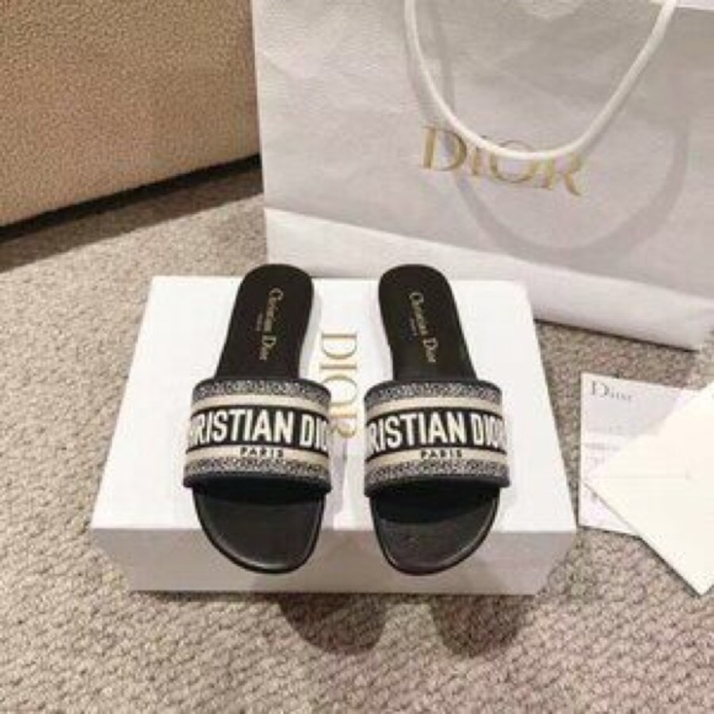 Dior Black Christian Dior Logo Slide Sandals